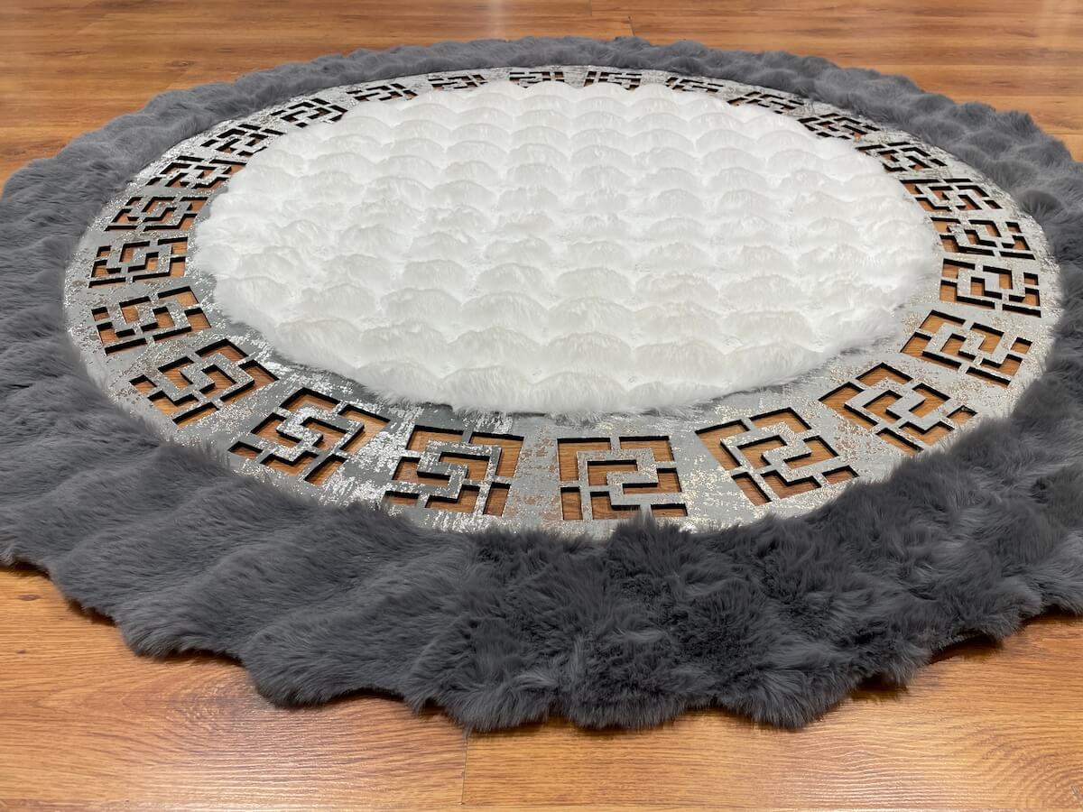 Lazer Kesim Antrasit Yuvarlak Peluş Halı