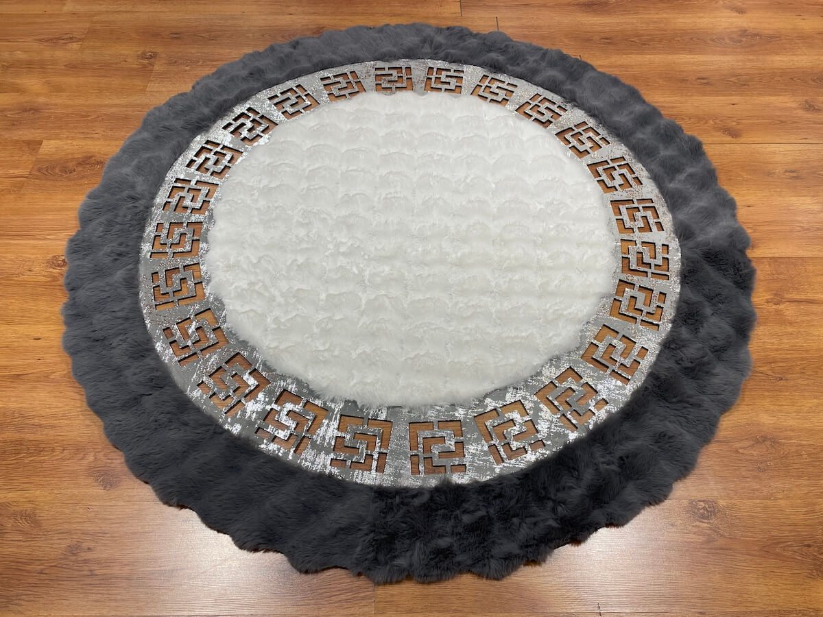 Lazer Kesim Antrasit Yuvarlak Peluş Halı