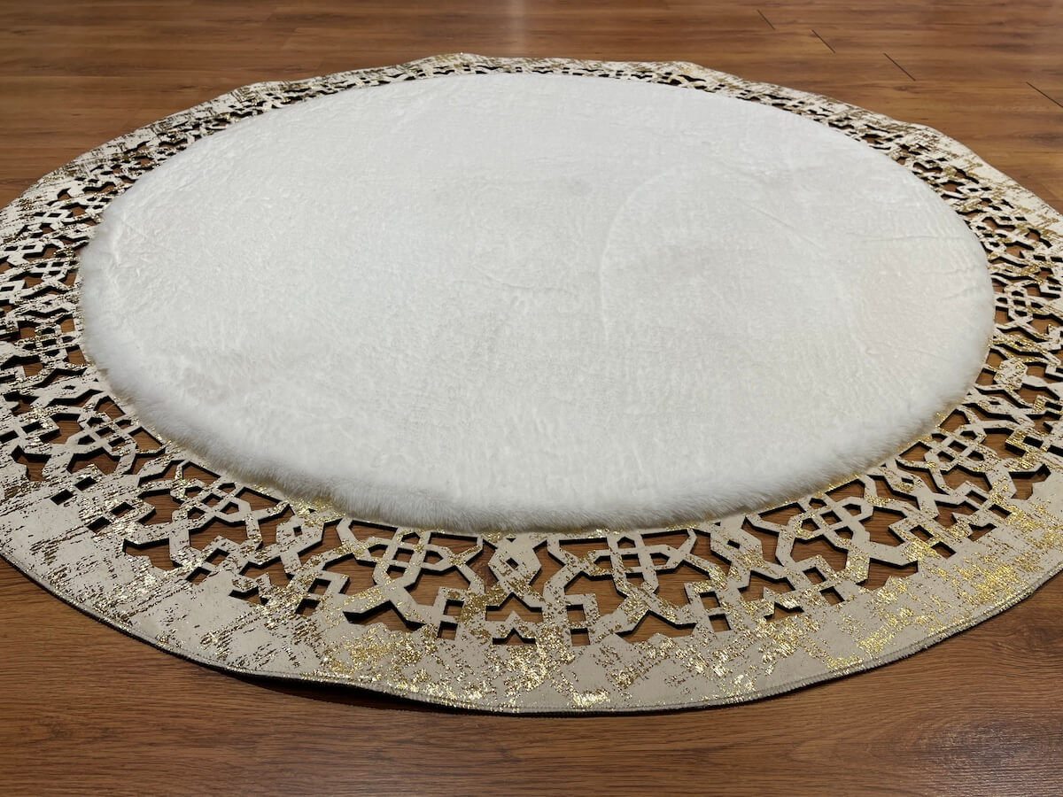 Lazer Kesim Gold Yuvarlak Peluş Halı