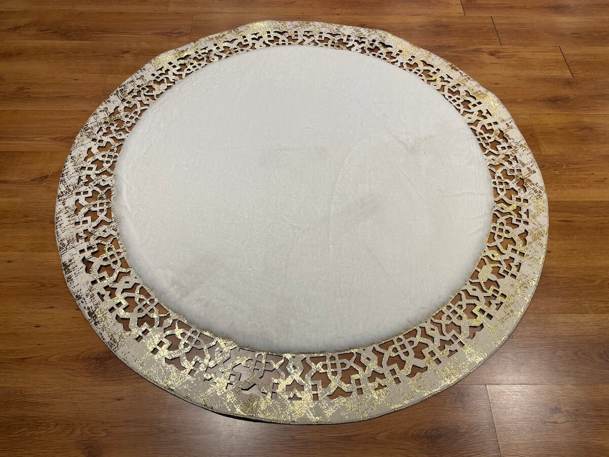 Lazer Kesim Gold Yuvarlak Peluş Halı