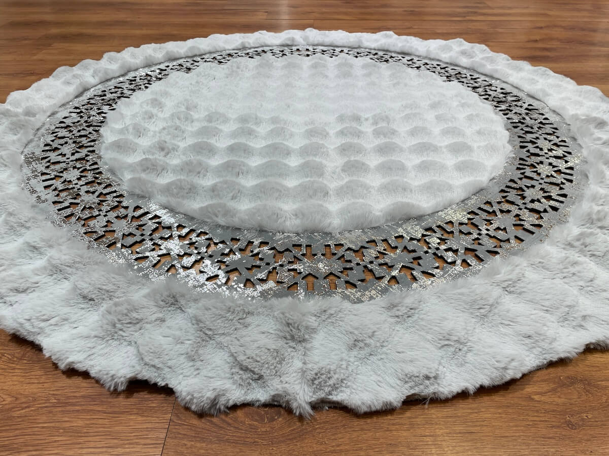 Lazer Kesim Gri Yuvarlak Peluş Halı