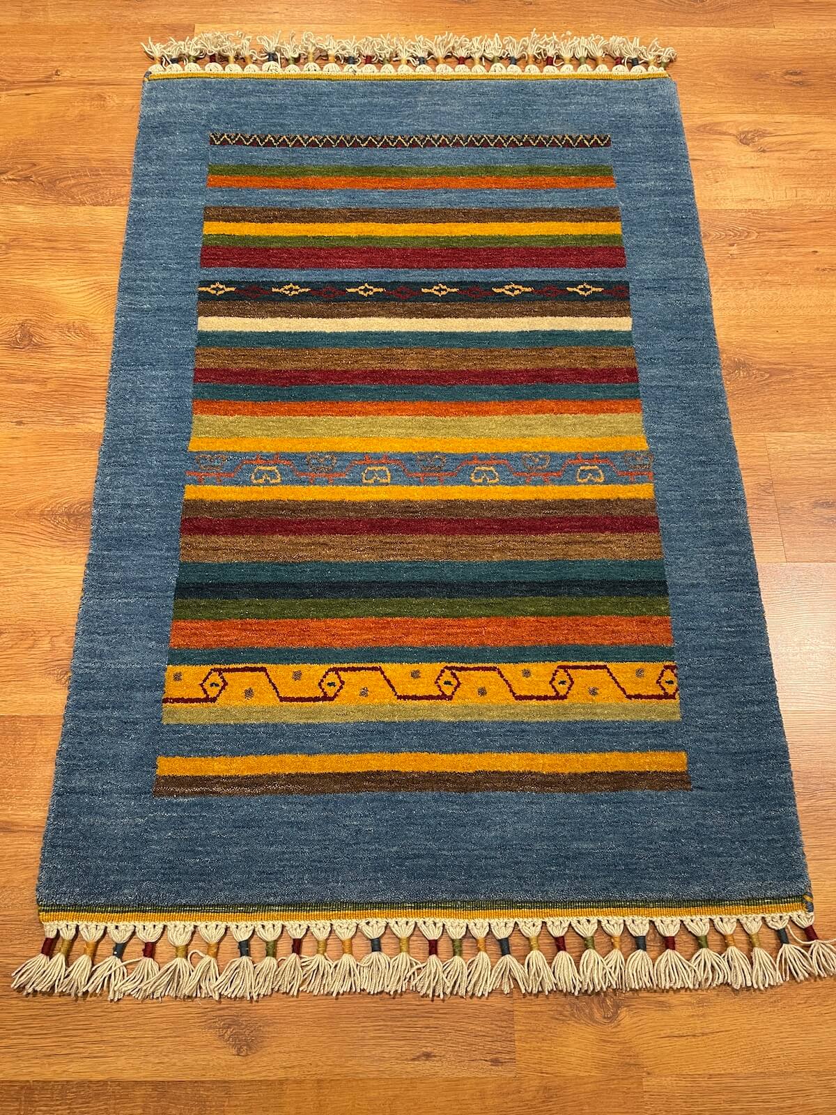 Tribal El Dokuma Mavi Yün Halı