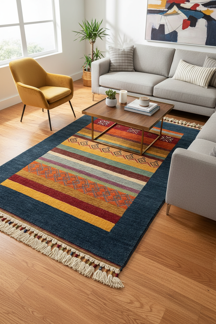 Tribal El Dokuma Lacivert Yün Halı