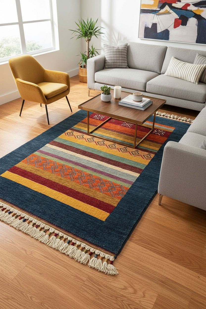 Tribal El Dokuma Lacivert Yün Halı