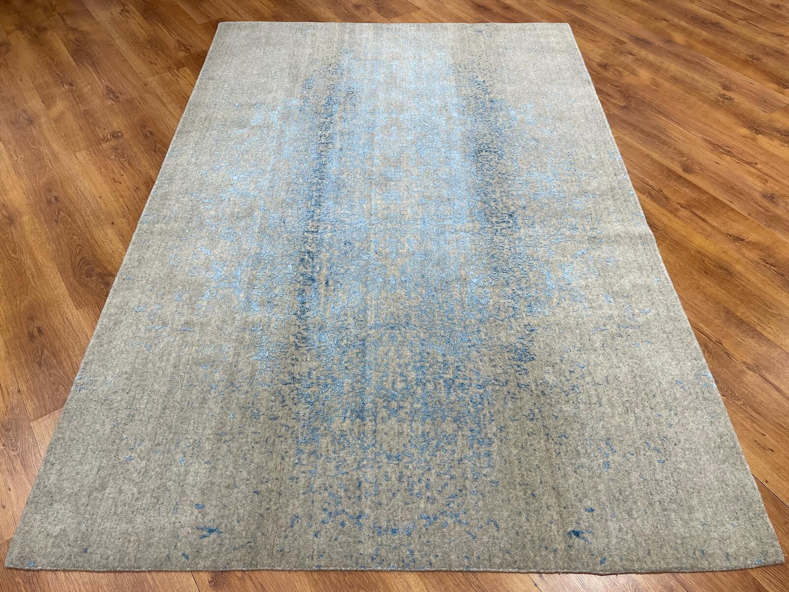 Lori El Dokuma Gri Mavi Yün Halı