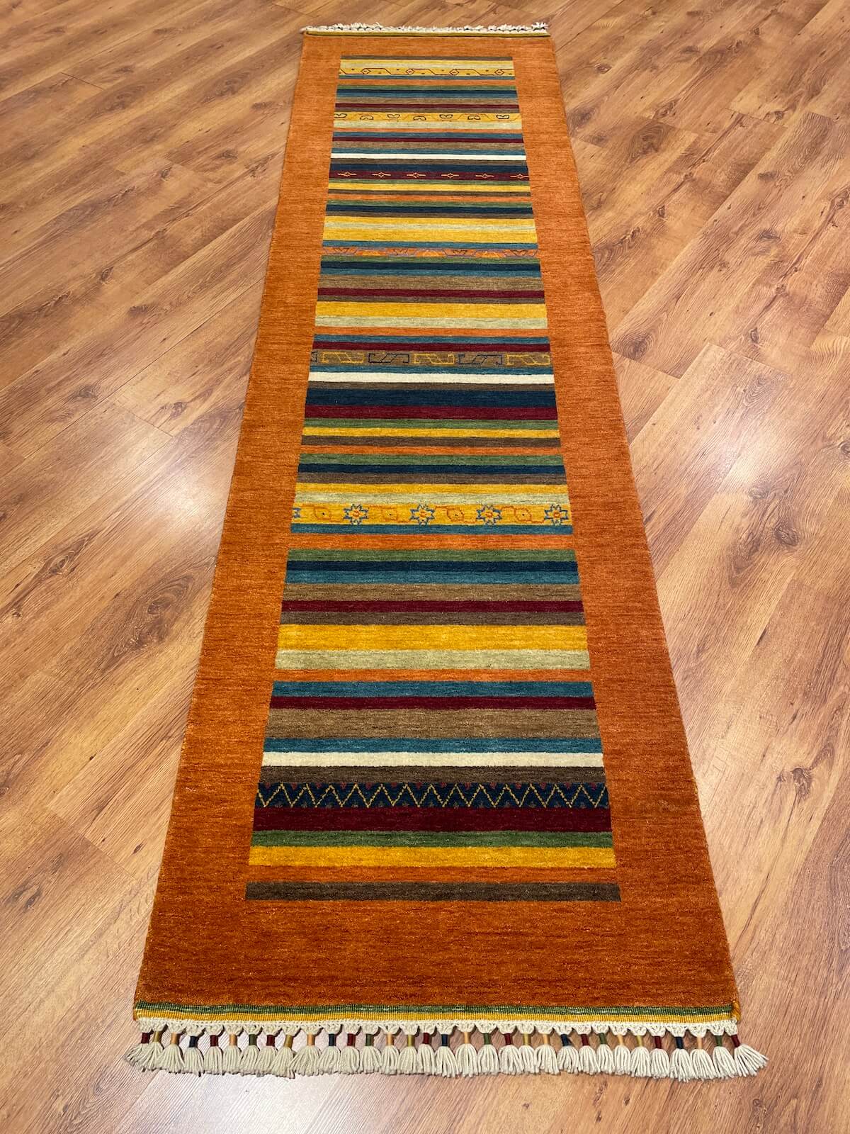 Tribal El Dokuma Turuncu Yün Halı Yolluk