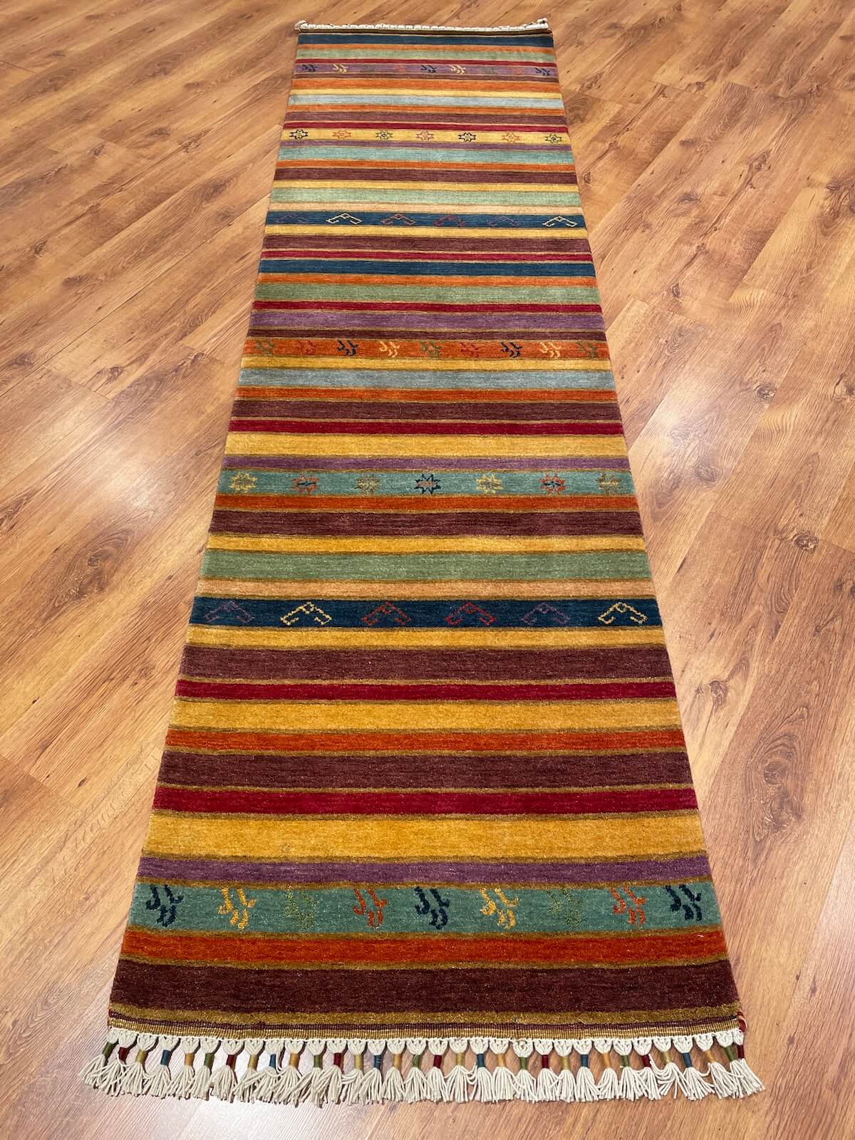 Tribal El Dokuma Rengarenk Yün Halı Yolluk