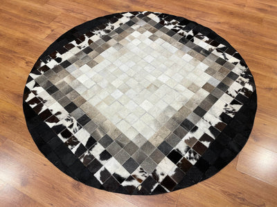 Patchwork Yuvarlak Orijinal Deri Halı