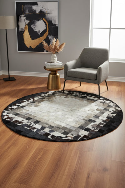 Patchwork Yuvarlak Orijinal Deri Halı