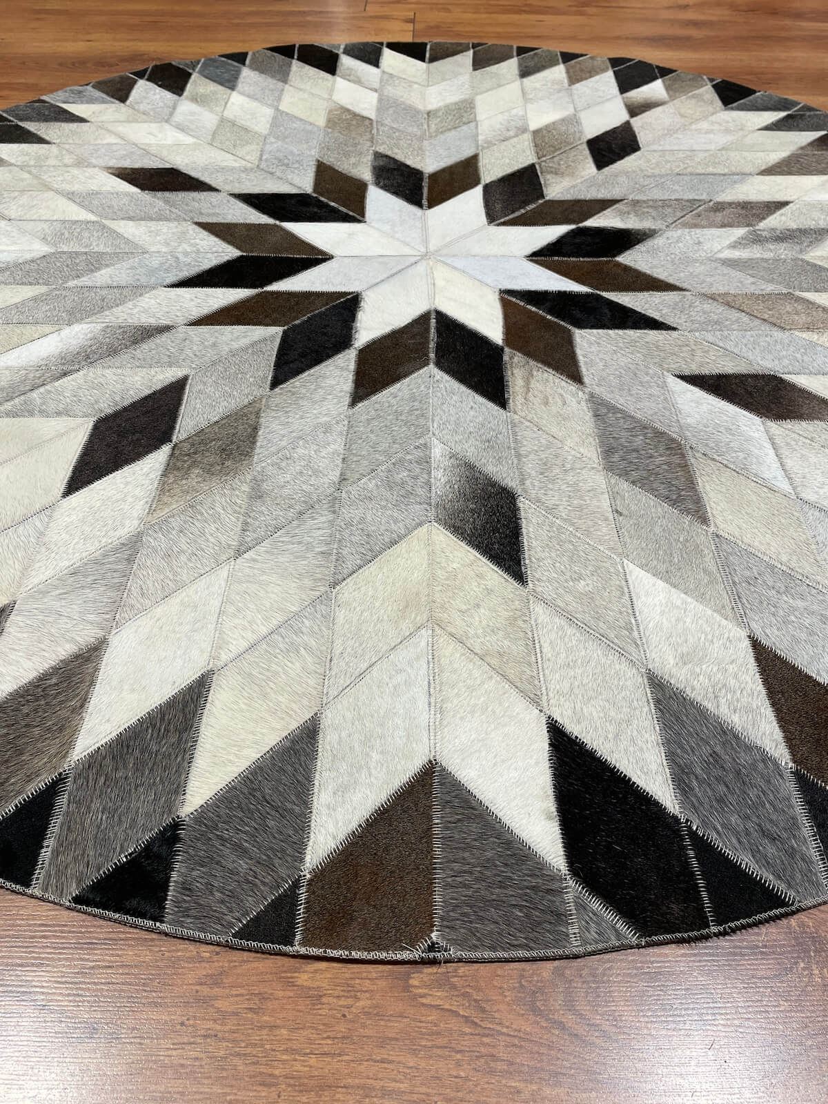 Patchwork Yuvarlak Orijinal Deri Halı