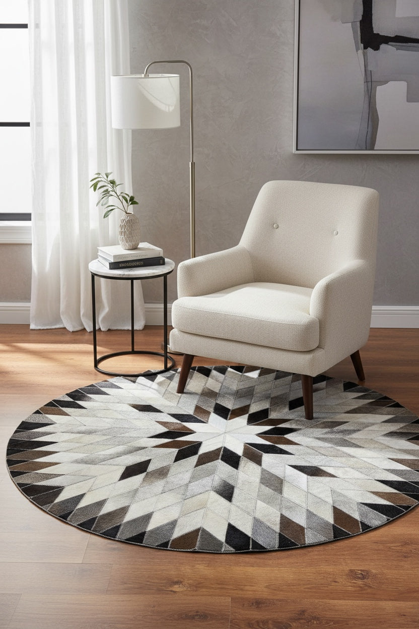 Patchwork Yuvarlak Orijinal Deri Halı