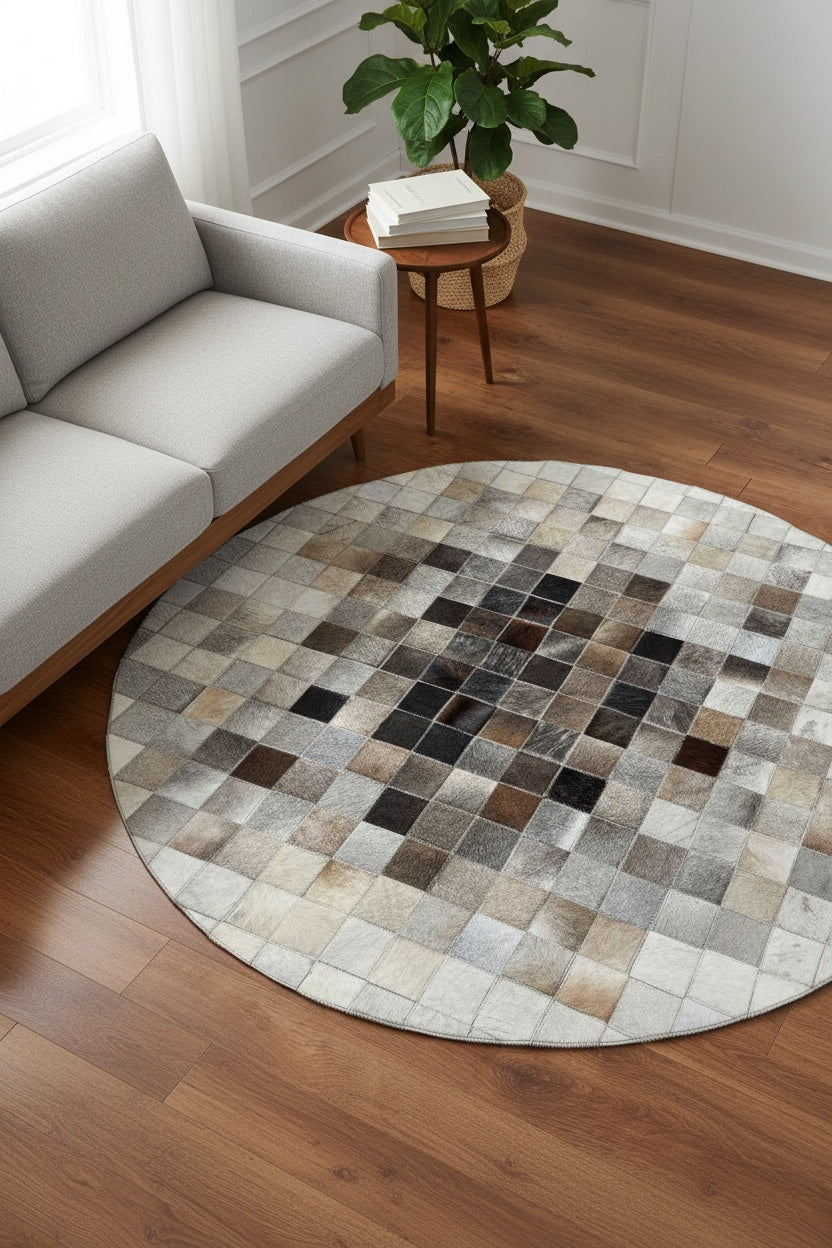 Patchwork Yuvarlak Orijinal Deri Halı