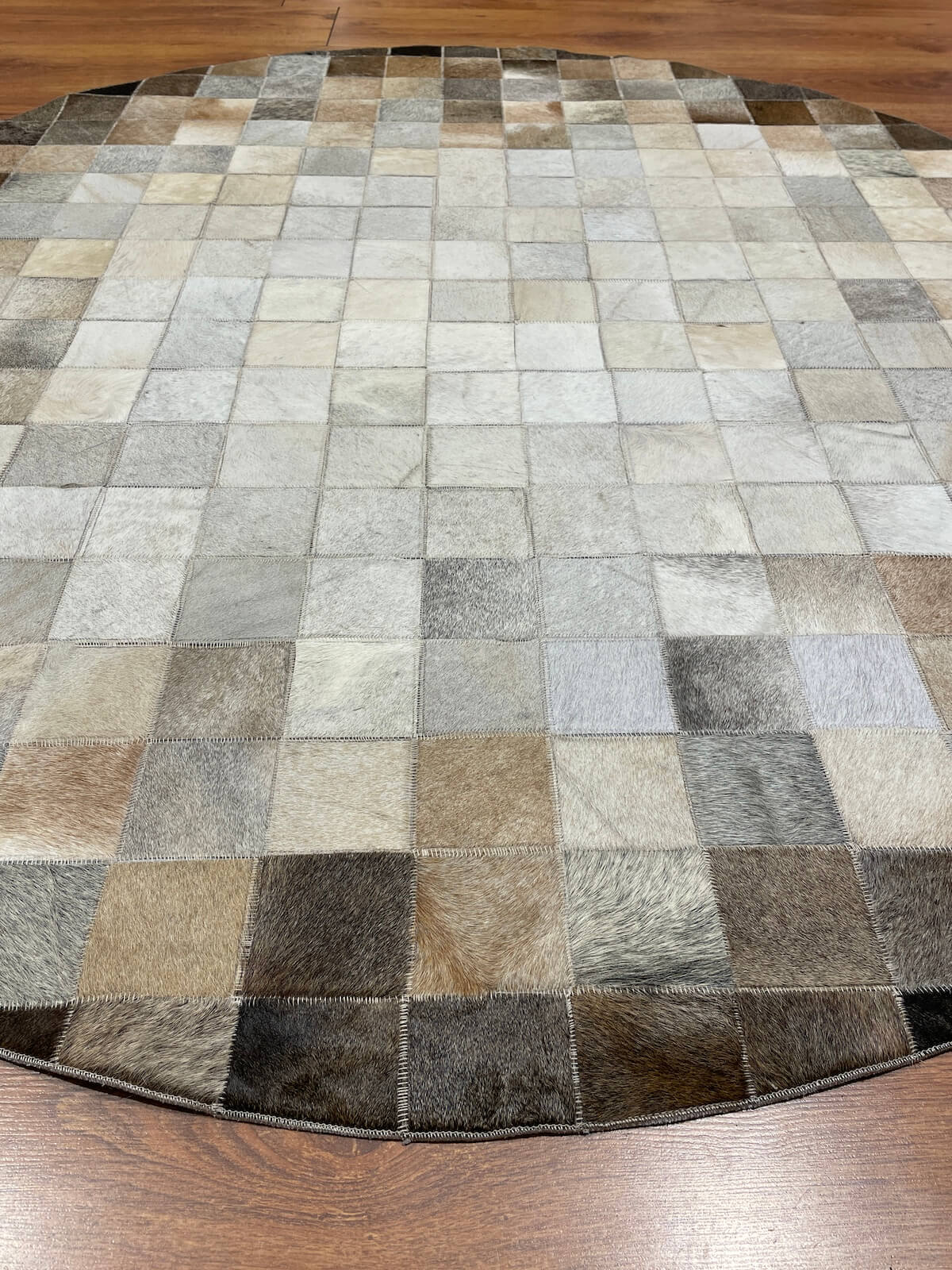 Patchwork Yuvarlak Orijinal Deri Halı