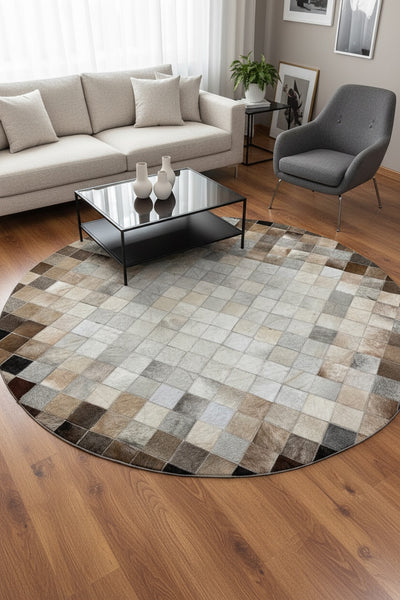 Patchwork Yuvarlak Orijinal Deri Halı