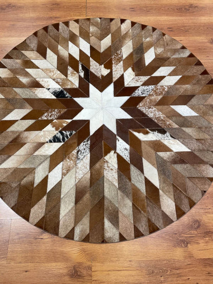 Patchwork Yuvarlak Orijinal Deri Halı