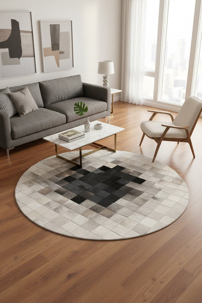 Patchwork Yuvarlak Orijinal Deri Halı
