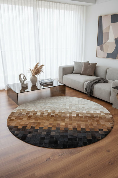Patchwork Yuvarlak Orijinal Deri Halı