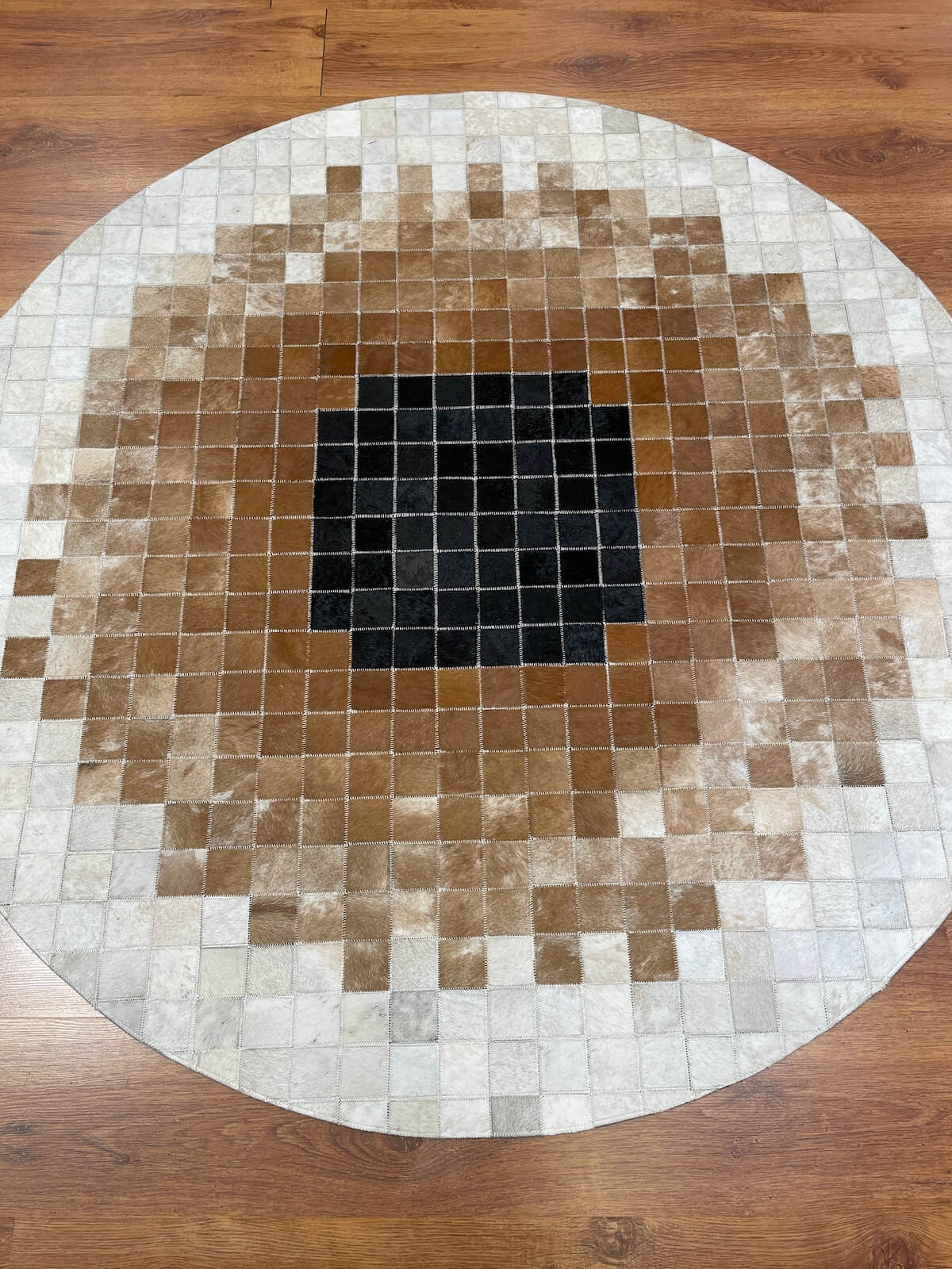 Patchwork Yuvarlak Orijinal Deri Halı