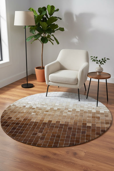 Patchwork Yuvarlak Orijinal Deri Halı