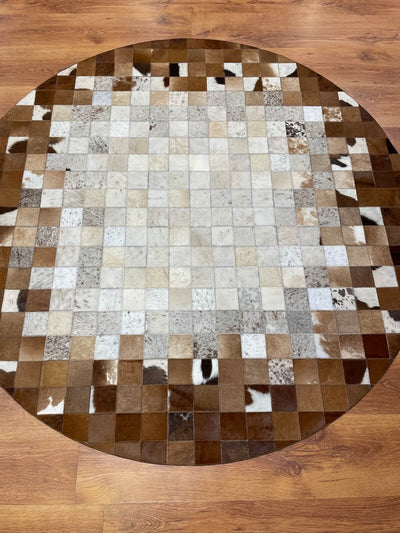 Patchwork Yuvarlak Orijinal Deri Halı