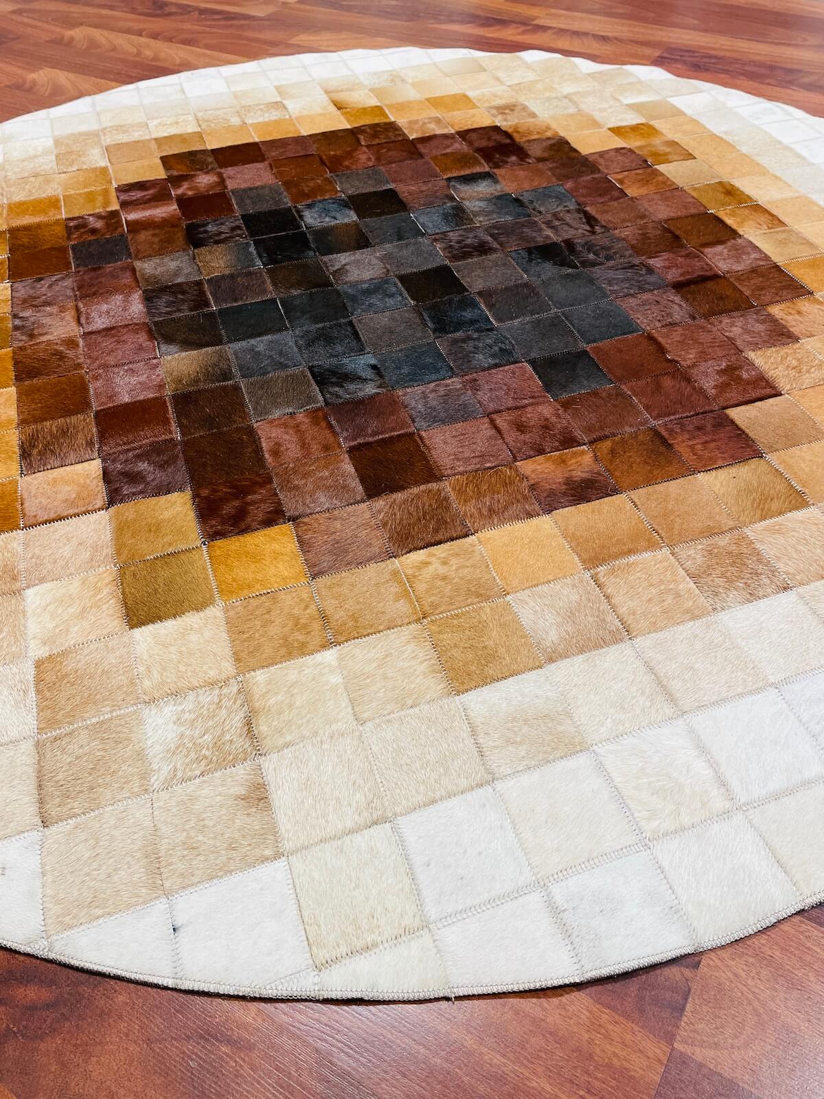 Patchwork Yuvarlak Orijinal Deri Halı