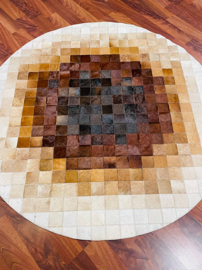 Patchwork Yuvarlak Orijinal Deri Halı