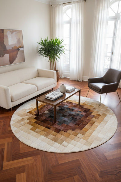 Patchwork Yuvarlak Orijinal Deri Halı