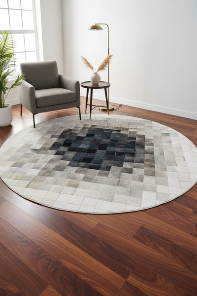 Patchwork Yuvarlak Orijinal Deri Halı