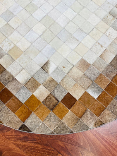 Patchwork Yuvarlak Orijinal Deri Halı