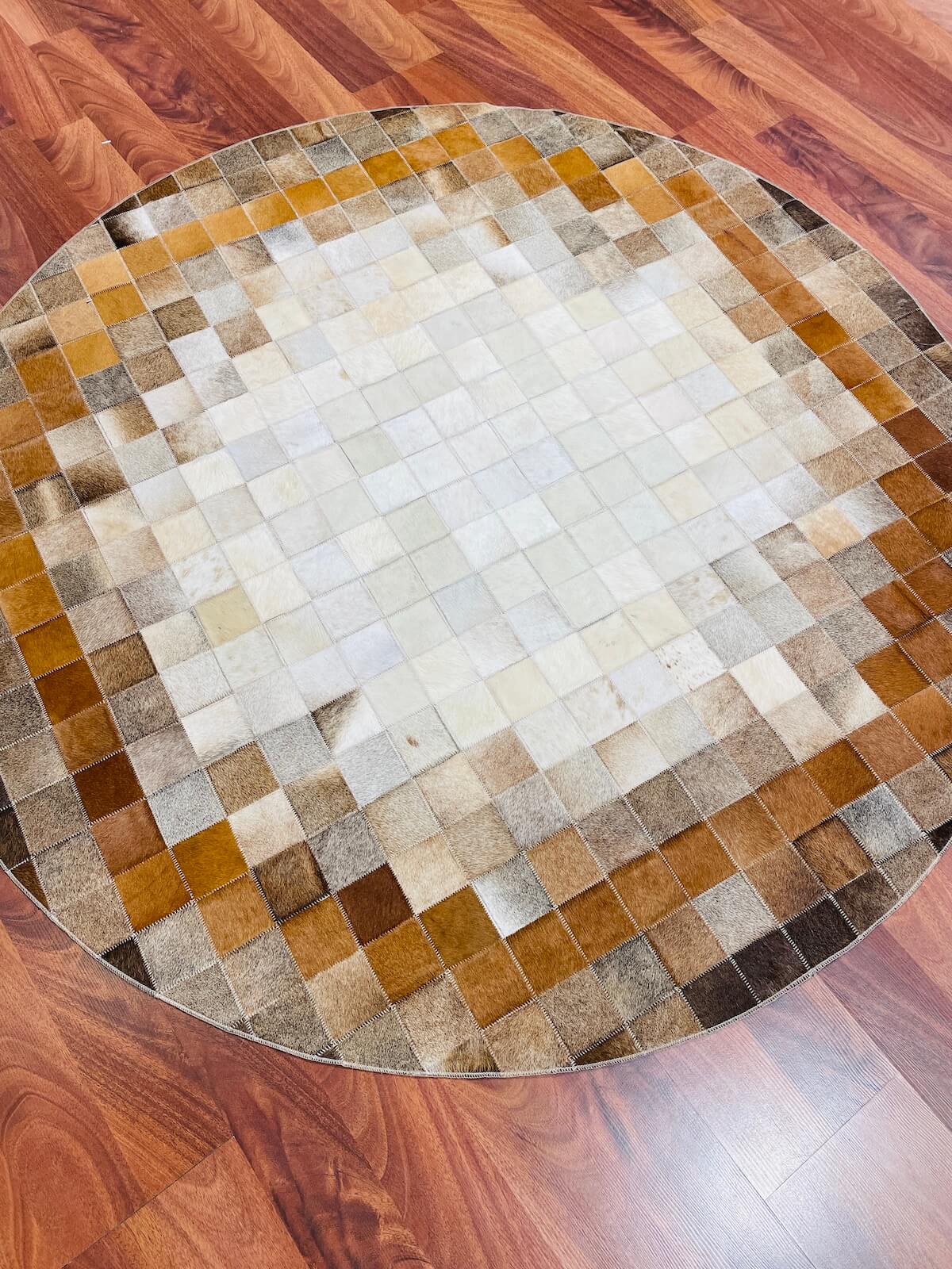 Patchwork Yuvarlak Orijinal Deri Halı