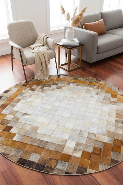 Patchwork Yuvarlak Orijinal Deri Halı