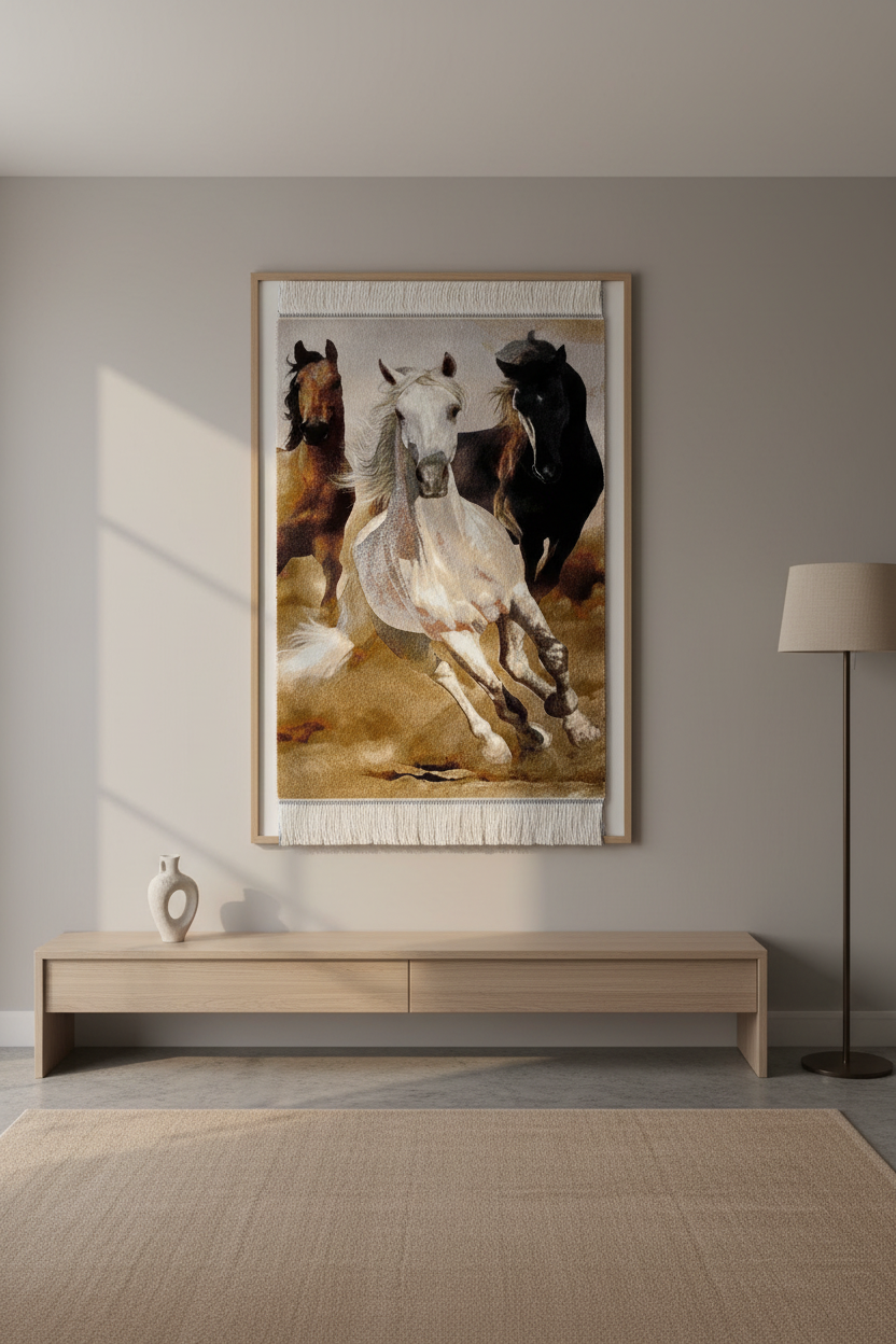 Koşan At Desenli Tablo Bambu Halı