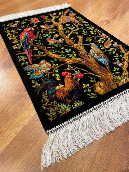 Kuş Desenli Tablo Bambu Halı