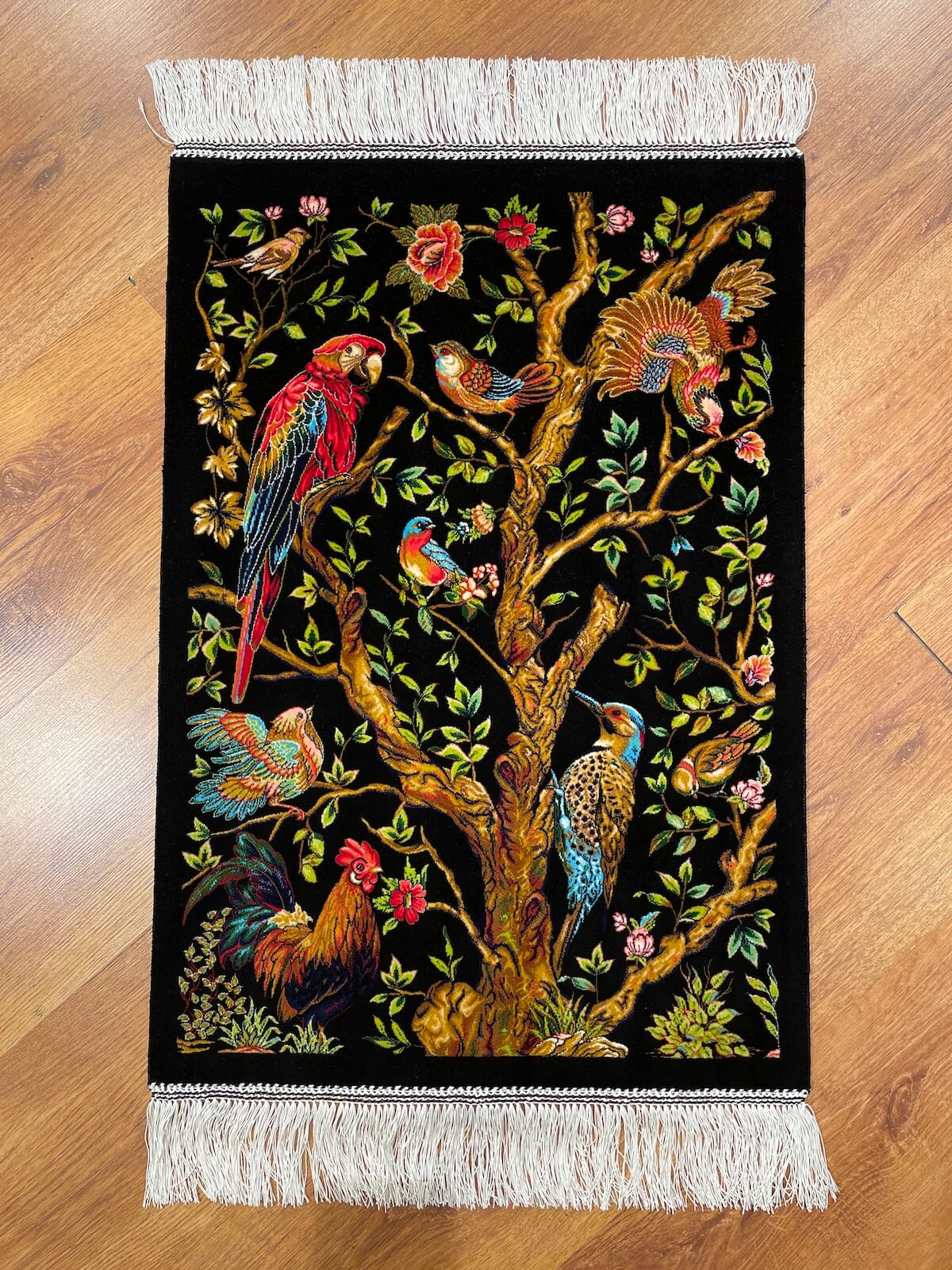 Kuş Desenli Tablo Bambu Halı