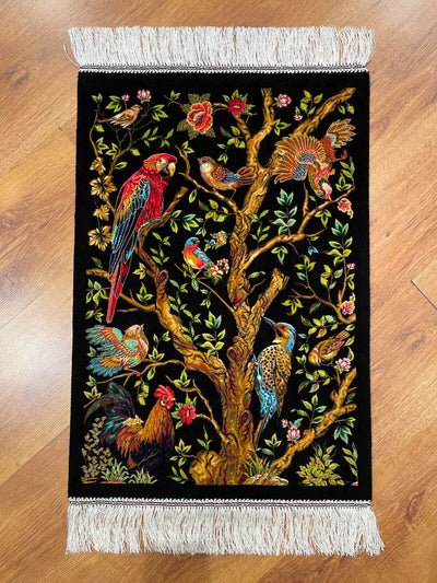 Kuş Desenli Tablo Bambu Halı