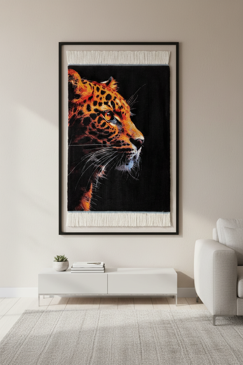 Leopar Desenli Tablo Bambu Halı