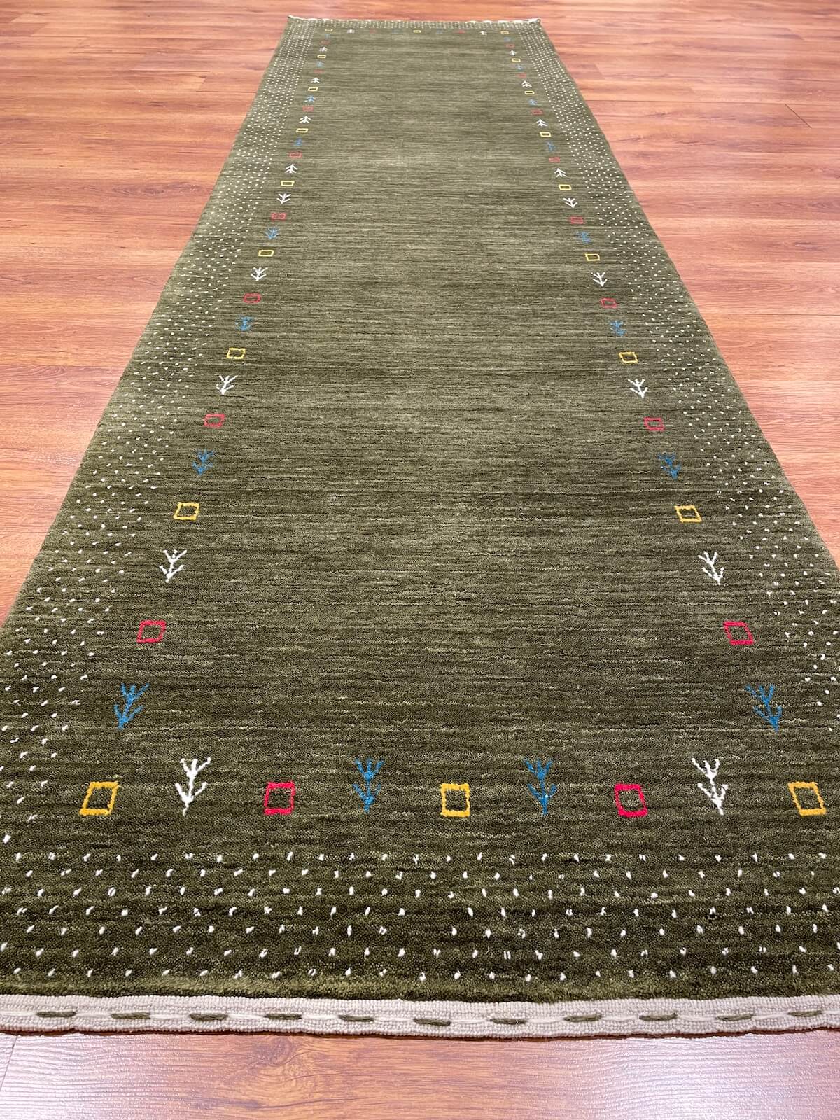 Lori El Dokuma Yeşil Yün Halı Yolluk