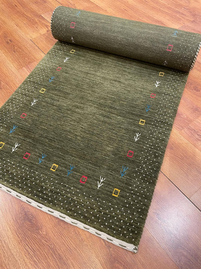 Lori El Dokuma Yeşil Yün Halı Yolluk