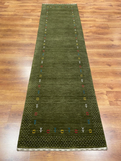 Lori El Dokuma Yeşil Yün Halı Yolluk