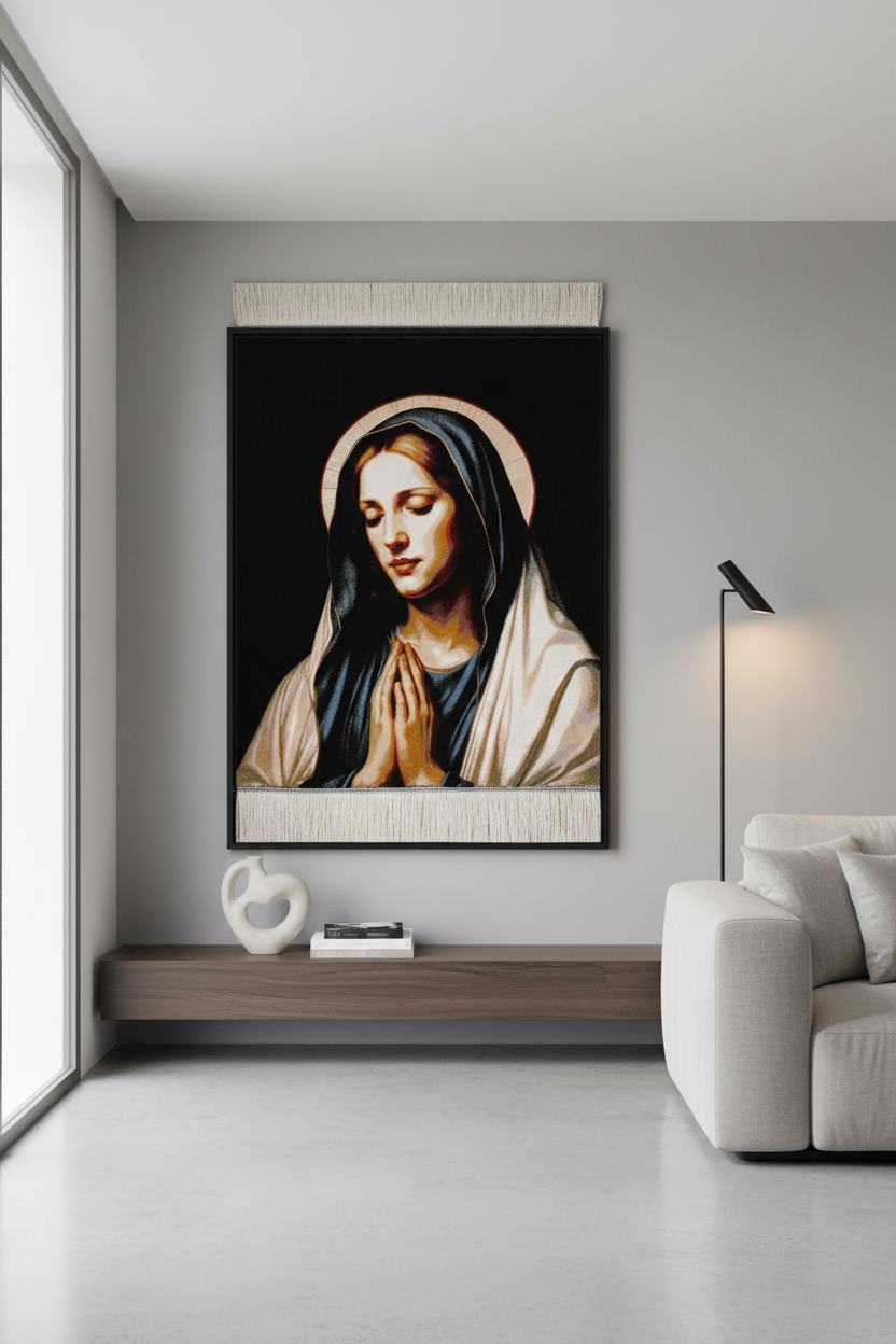 Meryem Ana Temalı Tablo Bambu Halı