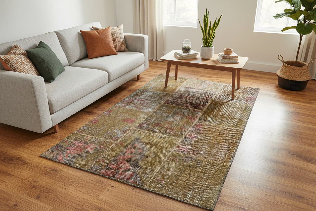 Patchwork Kahverengi El Dokuma Halı