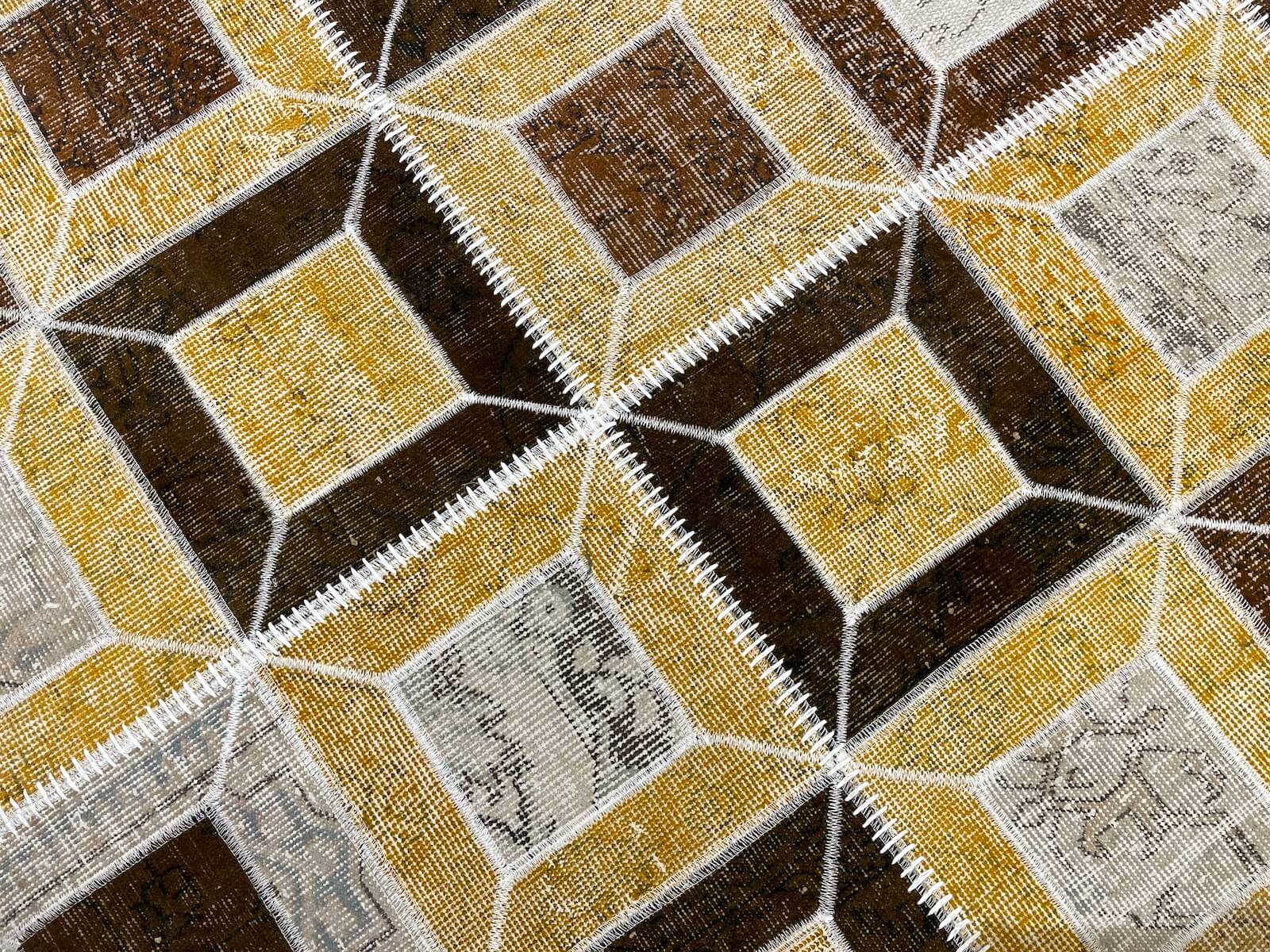 Patchwork Sarı Kahverengi El Dokuma Halı