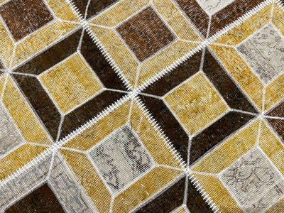 Patchwork Sarı Kahverengi El Dokuma Halı