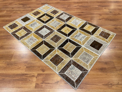 Patchwork Sarı Kahverengi El Dokuma Halı