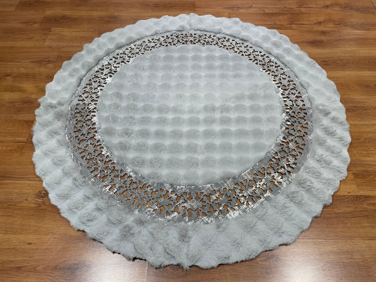 Lazer Kesim Gri Yuvarlak Peluş Halı