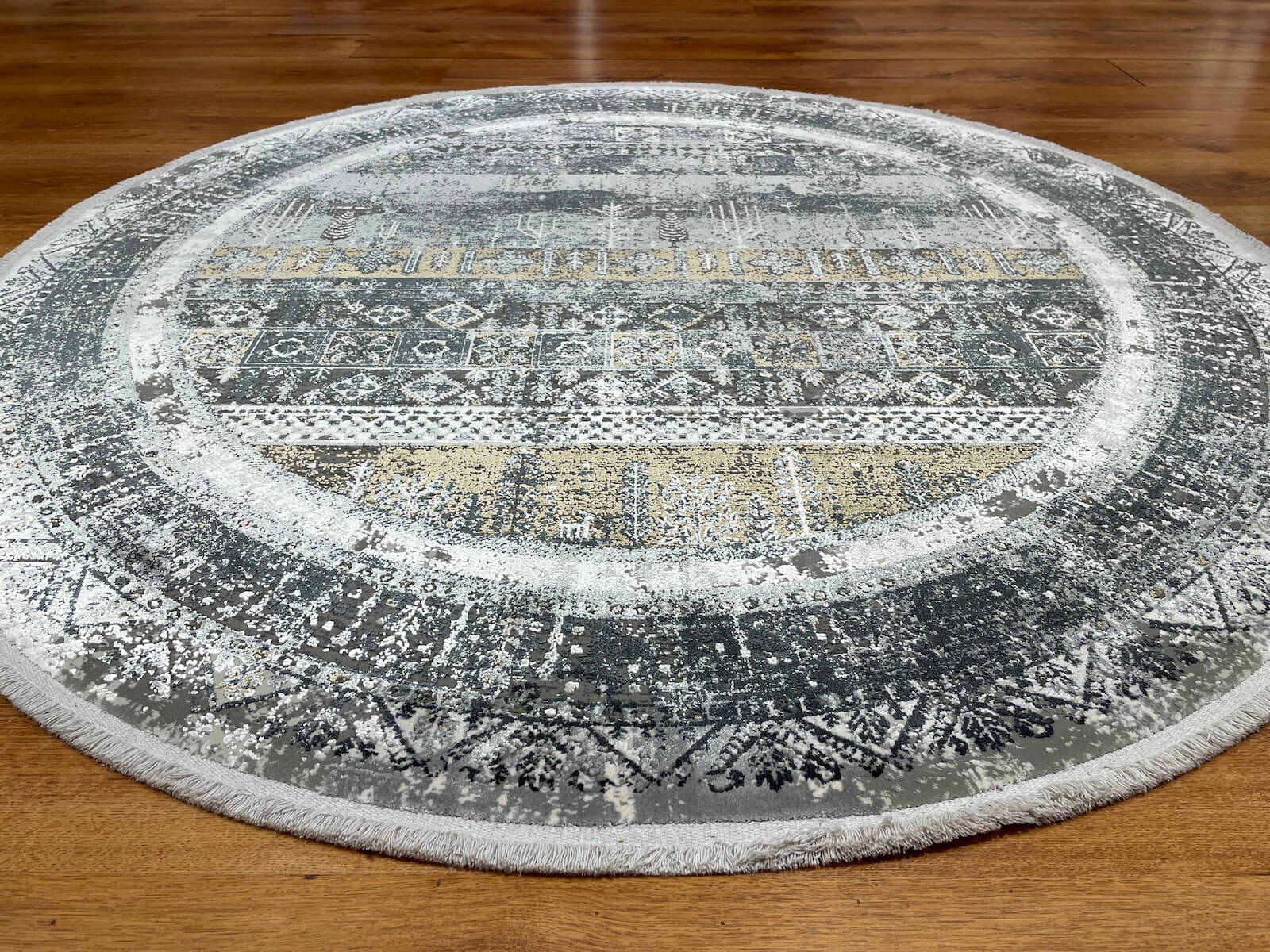 Quality Carpet Bambu Halı Yuvarlak Tribal Gri