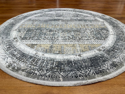 Quality Carpet Bambu Halı Yuvarlak Tribal Gri