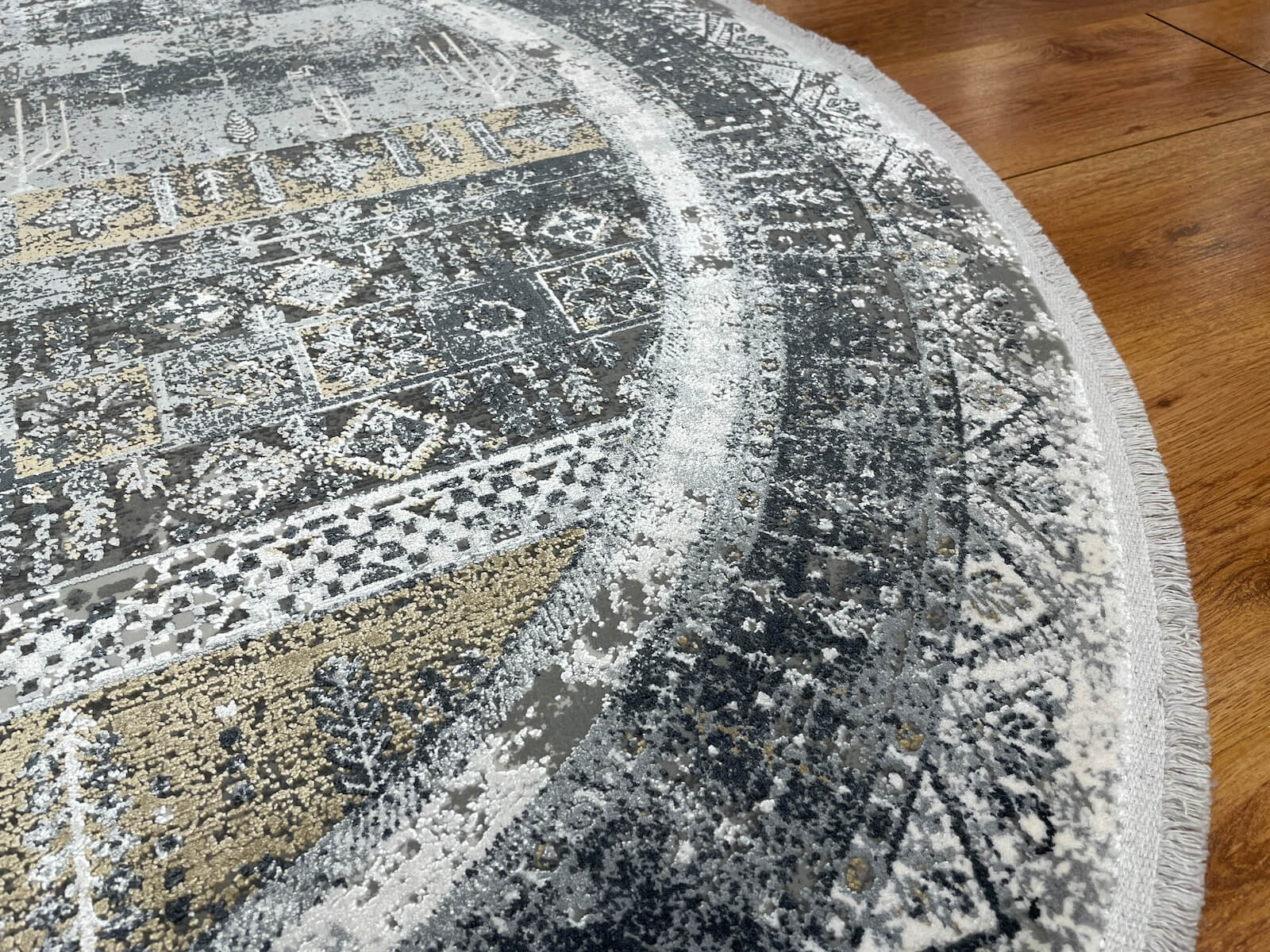 Quality Carpet Bambu Halı Yuvarlak Tribal Gri