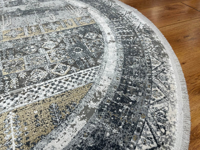 Quality Carpet Bambu Halı Yuvarlak Tribal Gri