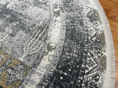 Quality Carpet Bambu Halı Yuvarlak Tribal Gri